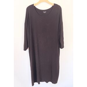 Eileen Fisher Chocolate Brown Midi dress Kimono Sleeves XL